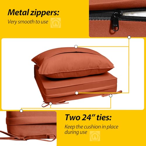 Image of AAAAAcessories Outdoor Deep Seat Cushions, Waterproof, Fade-Resistant Patio Furniture Replacement Cushions, Set of 2, 24 inch x 24 inch x 5 inch, Rust