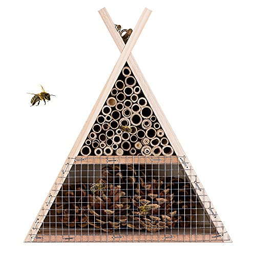 Navaris Bienenhaus dreieckig aus Holz - 22,5 x 21 x 8cm - naturbelassenes Insektenhotel für Bienen und Hummeln zum… – Bild 8