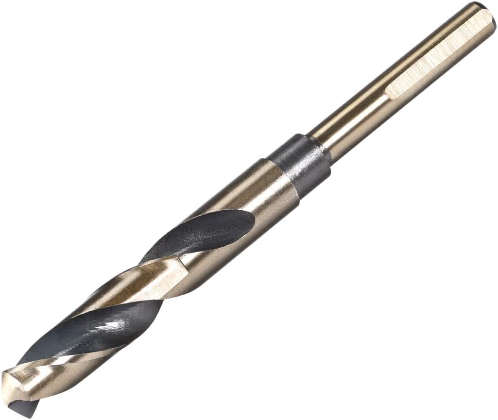 sourcing map Reduced Shank Twist Drill Bits 14.5mm Black Nitride & Gold Titanium Coated High Speed Steel 4341 with 10mm (3/8") Shank for Stainless Steel Alloy Metal Plastic Wood