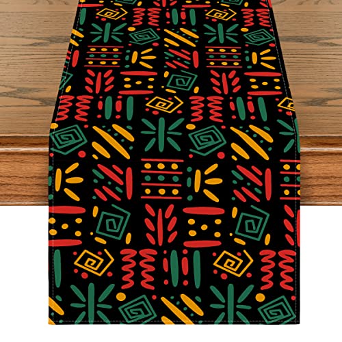 African Black Woman Cotton Linen Rectangle Table Runners 14''x72'', Elephant and Giraffe Luxury Table Runners for Wedding Party Banquet Dinner Decor