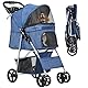 YITAHOME Hundewagen Haustiere Buggy bis 15kg, Hundebuggy mit Netzfenstern & Getränkehalter & Ablagekorb, Katzenbuggy für Hunde Katzen (Blau)