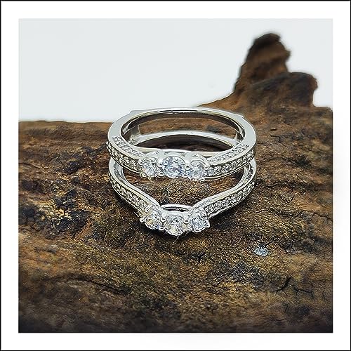 0.88 Carat Round Cut Lab Grown Diamond in 14K White Gold Plated 925 Sterling Silver Enhancer Guard Wedding Ring (VS-SI Clarity, G-H Color)2