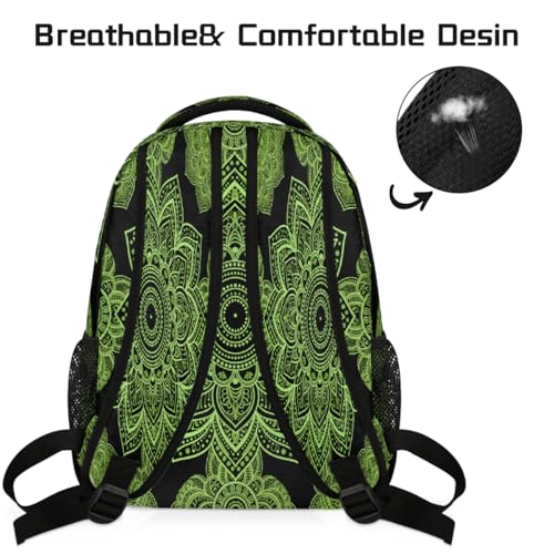 Mochila de viaje con mandala verde para estudiantes de secundaria 4