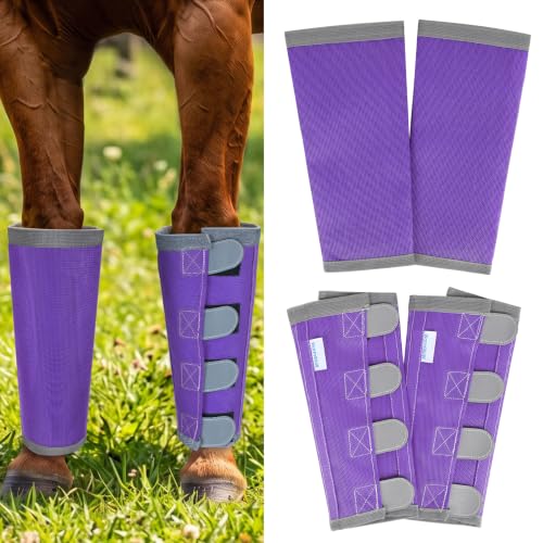 Image of Fly Boots for Horses Set of 4 with Reflective Vercros, Loose Fitting Mesh Horse Fly Boots Leggings, Adjustable Equine Leg Wraps & Socks, Stay Up Not Sag, No Rub