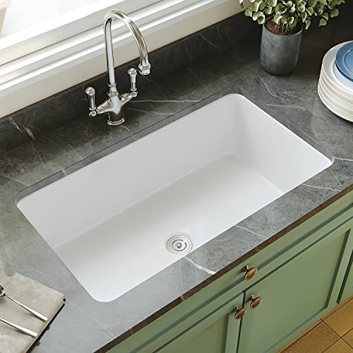 DeerValley White Fireclay Undermount Kitchen Sink, 32 inch Single Bowl
