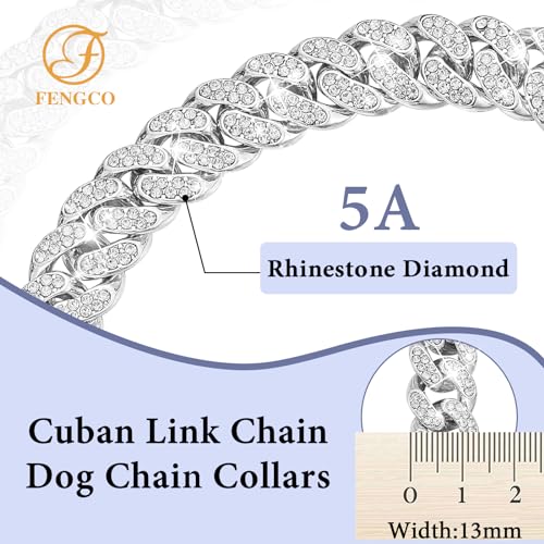 Fengco Silver Dog Chain Collar Diamond Cuban Link Dog Collar 13Mm Wide Dog Necklace Metal Cat Chain Pet Crystal Collar Jewelry Accessories For Small Medium Large Dogs Cats thumb #3
