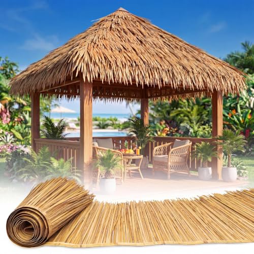 Berlune 16.5Ft X 20In Thatch Roofing Mexican Tiki Hut Grass Skirting Roof Artificial Palm Thatch Rolls Tiki Bar Hut Duck Blind Grass Palapa Roofing For Garden Patio Umbrella Fence Party Decoration