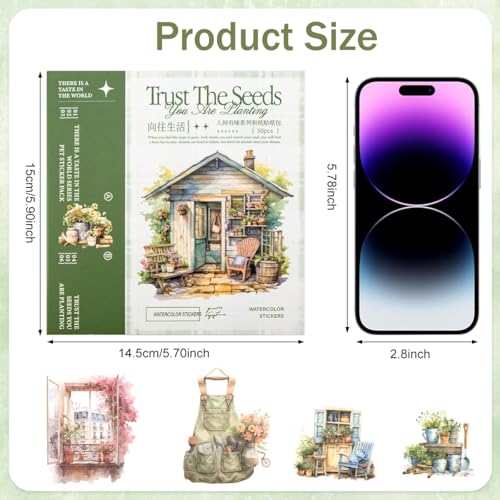 Image of HASTHIP 50-Page Garden Theme Sticker Book, Watercolor Floral & Vintage Countryside Die Cut Washi Stickers for Scrapbooking, Junk Journals, Planners, Card Making & DIY Crafts