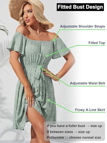 Image of Off Shoulder Ruffle Dress for Women, A-Line Mini Dress with Belt, Fitted Bust Summer Wedding Guest Dress