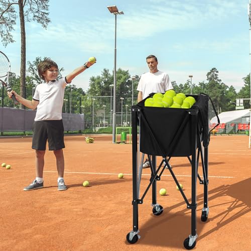 campMax Tennisballwagen klappbar mit Sicherheitsrädern | Leichter Faltbarer Ballwagen für 180 Bälle | Einfach entfalten & fixieren (60 Sek.) | Robuster Tennisballkorb für Verein & Training
