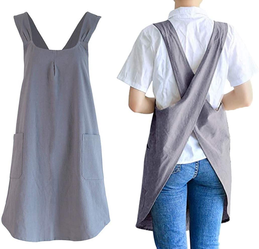 Sponsored Ad – ELECDON Soft Cotton Linen Apron Cross Back X-Shaped Japanese Style Pinafore Dress for Cooking, Housewarming, Daily Chores (Grey)