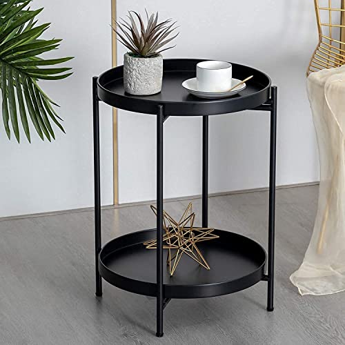 Interior Handicraft 2 Tier End Table Folding Metal Side Table Wat...