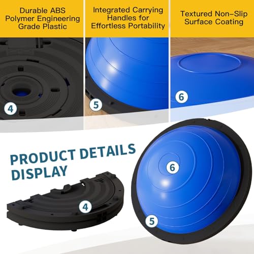 Image of Vtory Foldable Balance Ball, Upgrate Half Ball Balance Trainer, 1300 lbs Capacity Stability Ball, 23.5 Inch Yoga Half Ball, with Resistance Band & Foot Pump, No-slip Blue Pink