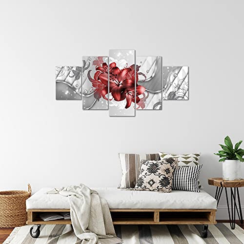 Tableau triptyque lys rouge et blanc Runa Art 5 parties pour salon - 6