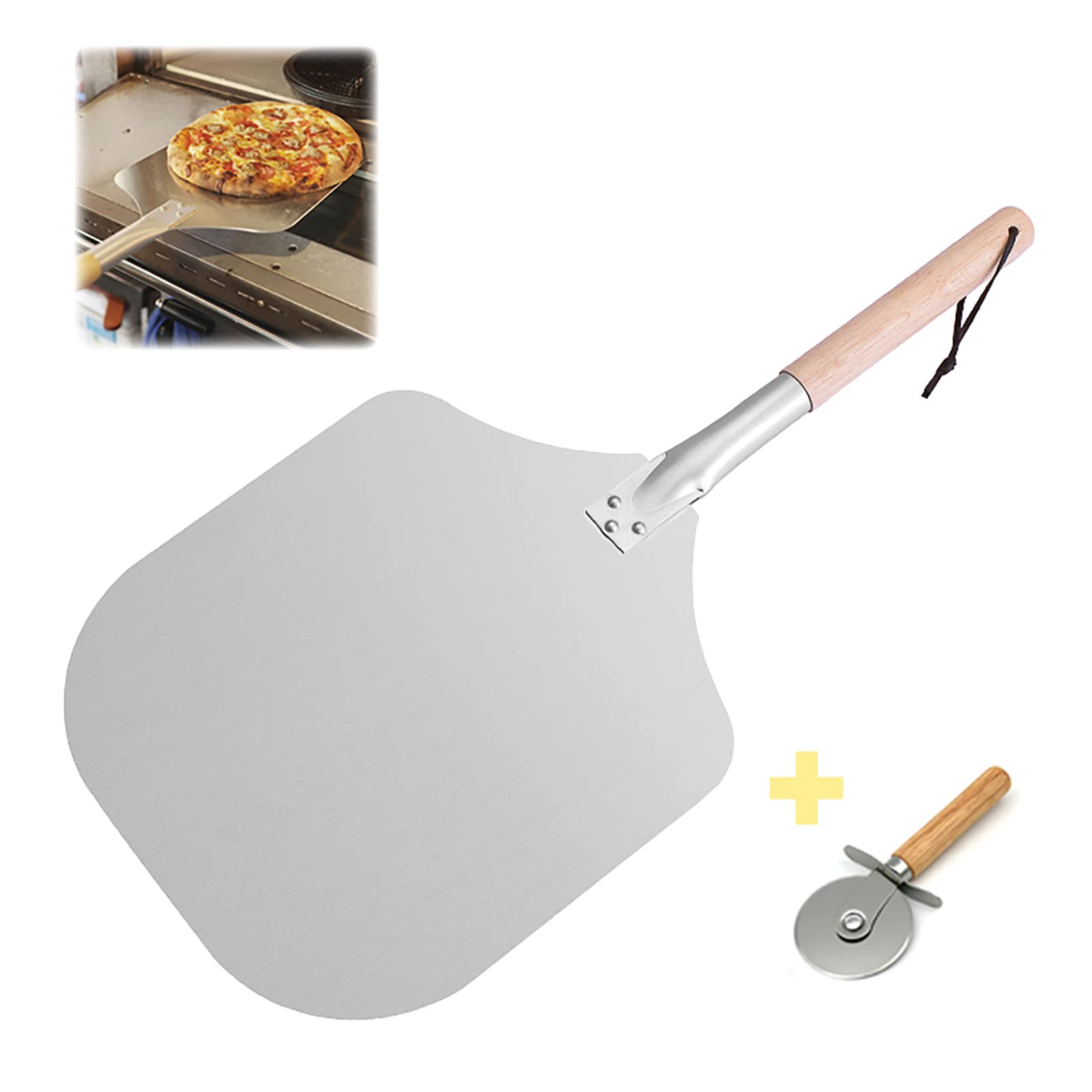 Łopatka do pizzy, aluminiowa skórka do pizzy, akcesoria do pieca do pizzy, długi drewniany uchwyt sprawia, że gotowanie jest bezpieczne, łopatka do pizzy do pieczenia domowego chleba do pizzy (12x25