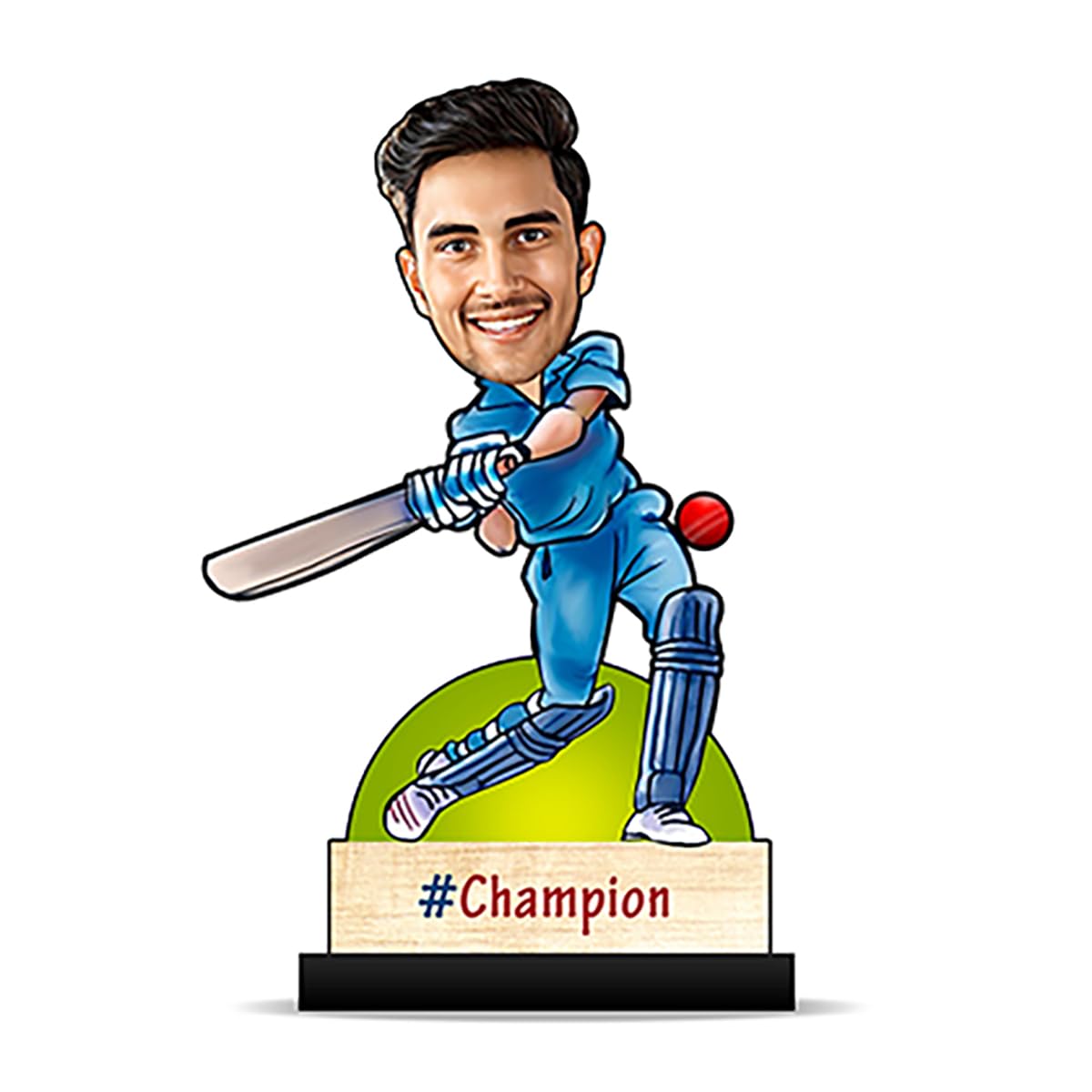 Foto Factory Gifts Caricature Personalized Gifts for Cricket Lover with bat (Wooden 8 inch x 5 inch) CA0318