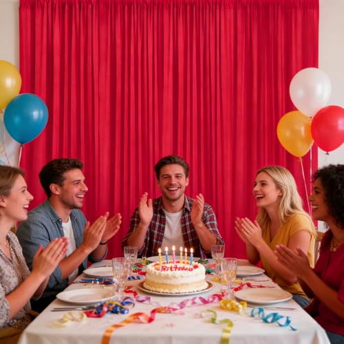 Image of 2 Panels Red Backdrop Curtain, 10 x 10 Feet Polyester Background Curtains for Parties, Weddings, Baby Showers, Halloween, Christmas, Birthday Party Photoshoot Backdrop Curtains Decorations