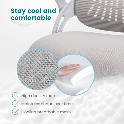 Image of DUMOS Office Computer Desk Chair, Ergonomic Mid-Back Mesh Rolling Work Swivel Task Chairs with Wheels, Comfortable Lumbar Support, Comfy Flip-up Arms for Home, Bedroom, Study, Student, Grey