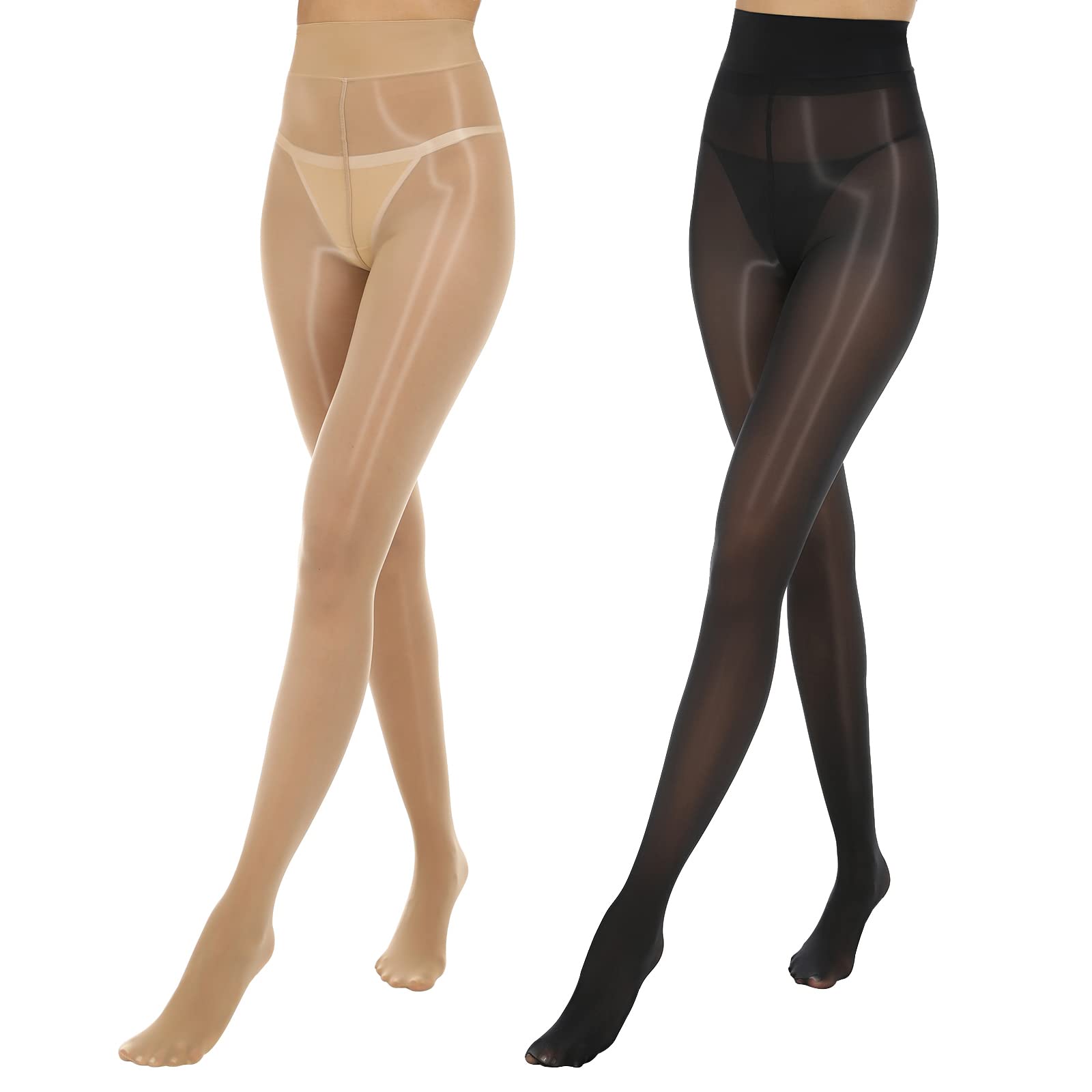 MANZIWomen Oily Tights Shiny Gloss Pantyhose 15D 2 Pairs