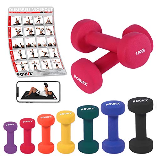 POWRX Mancuernas Neopreno 8 kg Set (2 x 4 kg) - Ideal para Entrenamiento Funcional y fortalecimiento Muscular + PDF Workout (BLU)