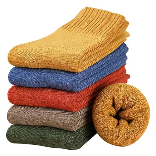 Image of Josnown Thermal Warm Boot Socks for Women, 5 Pairs Winter Thick Cozy Hiking Crew Comfy Socks Full Cushioned, Size 5-10