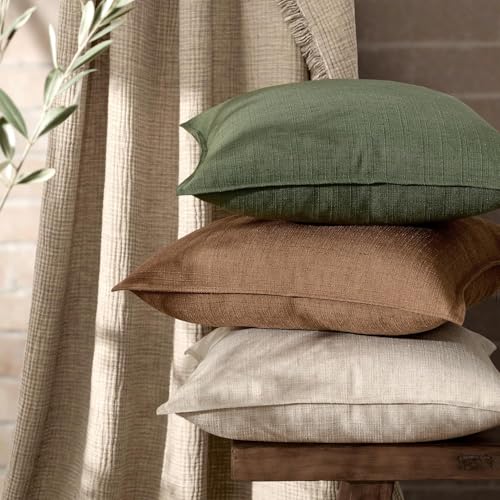 Image of MIULEE Pack of 2 Thick Textured Couch Throw Pillow Covers 18x18, Brown Decorative Pillow Covers, Neutral Linen Cushion Cases for Sofa Bed Living Room Modern Farmhouse Home Decor, No Filling