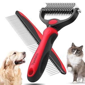 Tpotato Deshedding Pet Brush for Long Haired Dogs Cats,Undercoat Shedding Rake for Dematting Detangling Tangles Matted Fur and Knots,Free Pet Comb,Professional Pet Grooming Supplies Tool Kit,Red Tpotato Deshedding Pet Brush for Long Haired Dogs CatsUndercoat Shedding Rake for Dematting Detangling Tangles Matted Fur and KnotsFree Pet CombProfessional Pet Grooming Supplies Tool KitRed