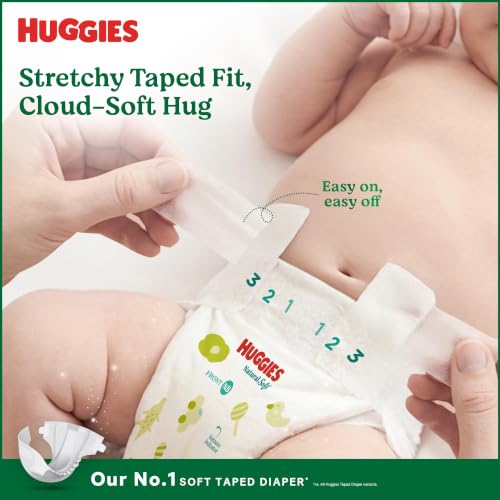 Image of Huggies Natural Soft Premium Tape Diapers Large (L) Size, 9-14 kgs,44 Count | Our No.1 Soft Taped Diaper with Cloud Soft Bed and Runny Poo Absorption