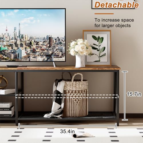 Image of 70 inch TV Stand for TVs up to 75 Inch with 3-Tier Storage Shelves | Brown Modern 70 inch Long Industrial TV Console Table, Entertainment Center for Living Room, Bedroom