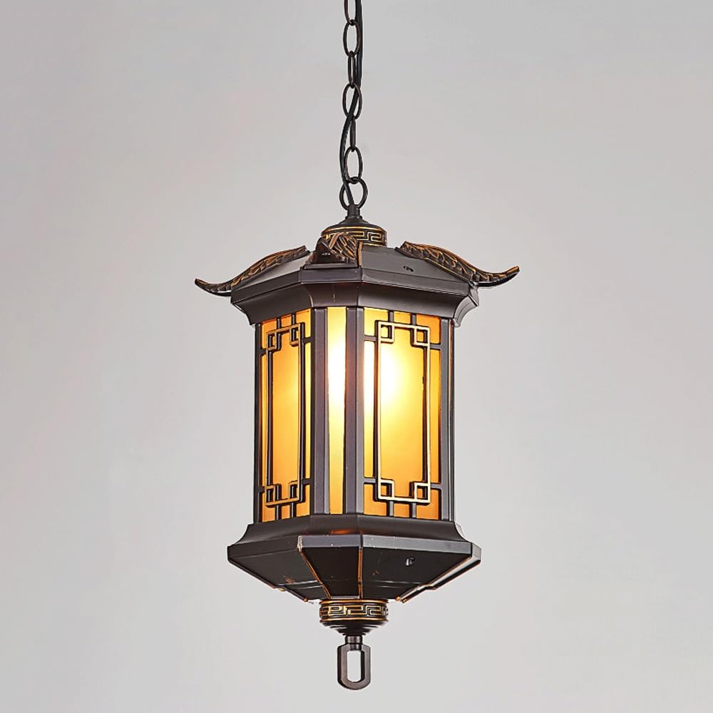 AITEXILuxury Pendant Lighting Outdoor Hanging Lantern with Glass Shade Ceiling Mount Lamp for Porch, Yard, Gazebo (Size : Large)