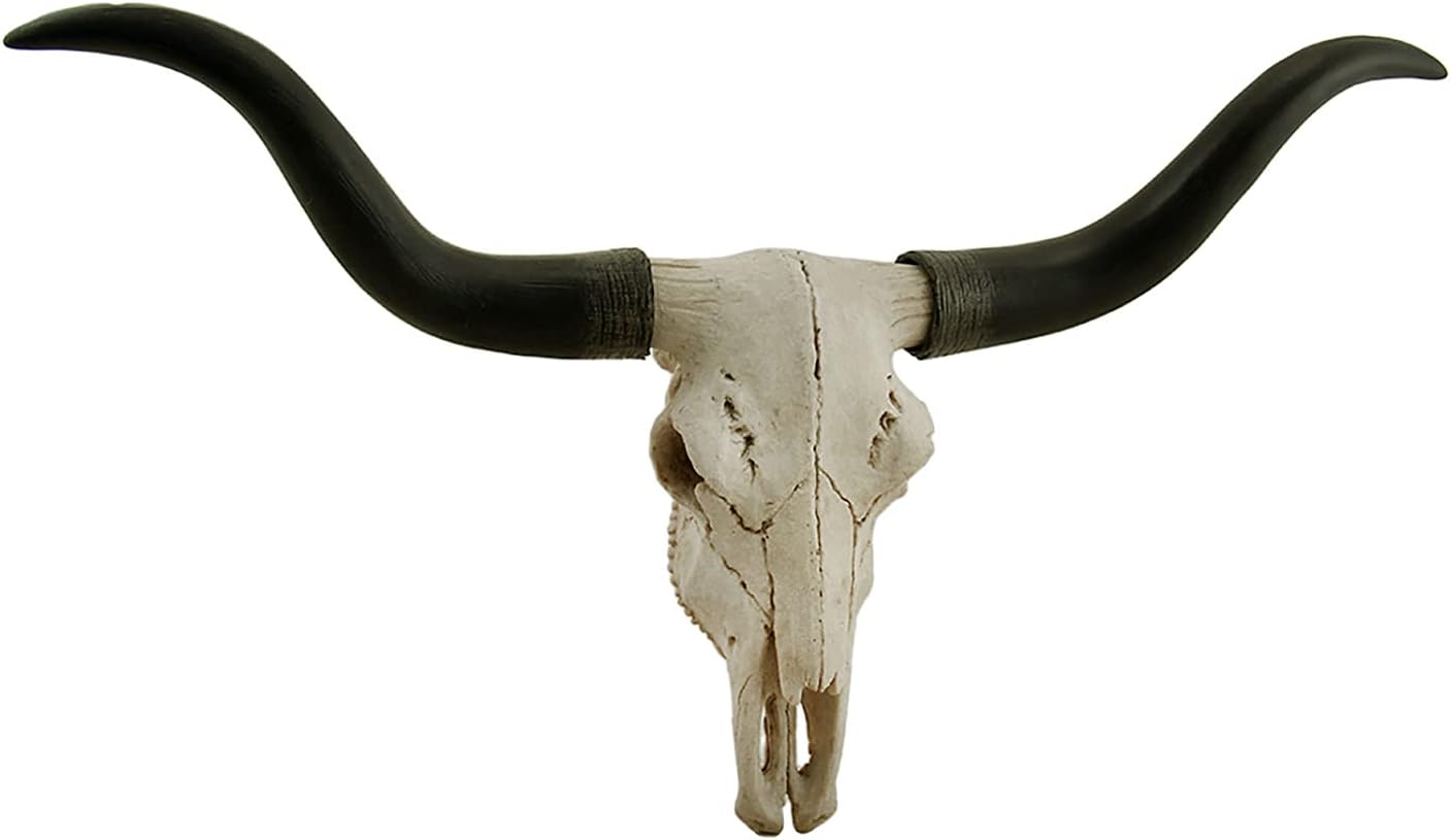 Zeckos Handcrafted 20-Inch Black & Bone Longhorn Trophy Skull Wall Sculpture - Realistic Faux Steer Head with Intricate Detailing, Southwestern and Western Home Decor