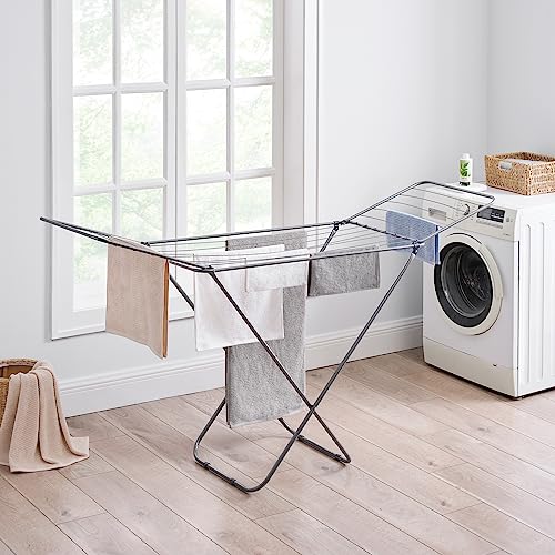 Vivo Technologies Clothes Airer Drying Rack Winged Drying 18M Indoor Outdoor Laundry Washing Line,Metal Foldable Laundry Drying Horse Rack 182x50x100cm