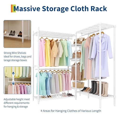 PeacefulHues Heavy Duty Clothes Rack for Hanging Clothes, 1630 LBS L-Shaped Garment Rack Portable Closet Organizer and Storage, Freestanding Adjustable Shelves Closet Wardrobe for Bedroom Cloakroom