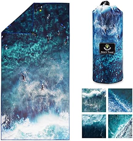 4Monster Microfiber Beach Towel with carry bag Sand Proof Travel Towel Quick Dry Lightweight Towel for Hiking Yoga Gym Sports Swimming Camping Fitness Bath Holiday (Blue, L: (90 X 200 cm))