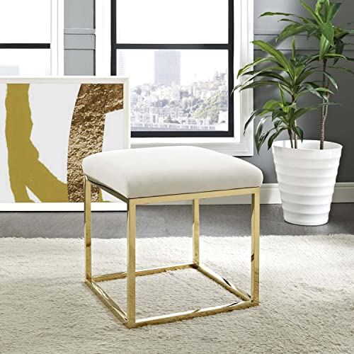 Modway Anticipate Velvet Upholstered Modern Ottoman With Stainless Steel Frame In Gold Ivory #TOP3