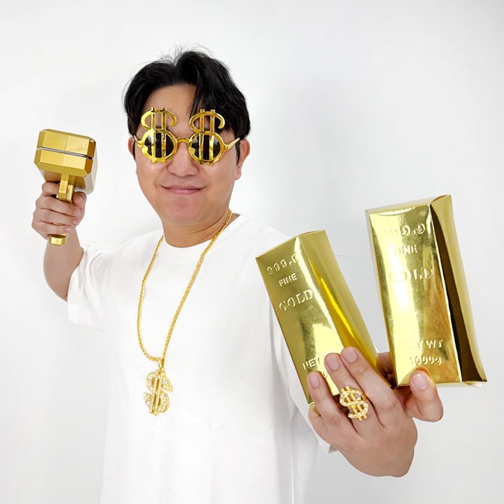 I Am Rich Set – Super Money Guns+Paper Money Bills(100 Sheets)+Gold Bars Box+Dollar Sunglasses+Dollar Necklace