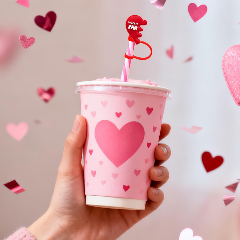 10pcs Valentine’s Day Heart Straw Covers 10mm Reusable Silicone Flower Straw Topper Drinking Straw Tips Cover for Valentines Cup Accessories - Image 6