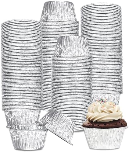 Aluminum Foil Baking Cups 150 Pcs, SUPPHOUS 4 Oz Disposable Ramekin Aluminum Cupcake liners, Silver Foil Baking Cups Muffin Liners for Cupcake, Baking, Egg Tart, Pudding, Creme Brulee