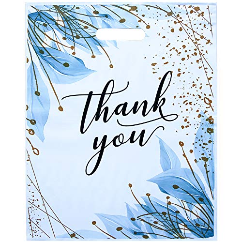 Blue Floral Thank You Bags - Plastic Bags with Handles Bulk, Thank You Bags for Business Shopping, Wholesale Items for Boutique, Small Gift Bags with Handles, and Thank You Gift Bags (25 Pack)