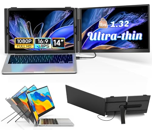 Image of 14 inch Laptop Screen Extender Ultra-Thin, Lightweight Portable Dual Laptop Monitor Extender with Speaker, FHD 1080P Travel Display, Plug & Play, HDMI /USB-A /Type-C for Laptops, Works with Win /Mac /Android