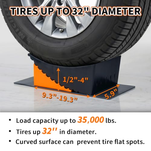 Image of OULEME RV Leveling Blocks, Camper Leveler System 2 Packs for Dual Axle Tandem Wheel Travel Trailer, Include 2 Curved Leveler Ramp, 2 Chock, 2 Rubber Mat, 1 T Bubble Level, 1 Carry Bag, Orange