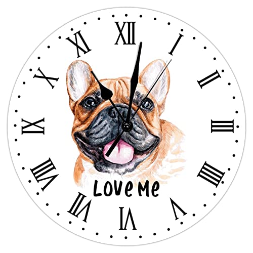 Orologio da parete con bulldog francese Love Me Dog Decor Bulldog francese sorridente cane mamma grandi orologi da parete a batteria 25,4 cm silenzioso casa colonica decorazione per cucina camera da