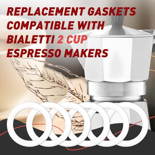 6 Pcs Gasket Seal Rings for Bialetti Moka Express Dama 2 Cups - Spare Food Grade Silicone Sealing Rings for Aluminium Stovetop Coffee Maker Pots (Better Than Rubber)