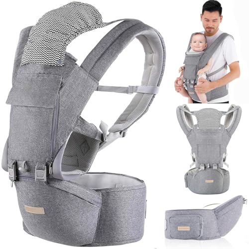 Portabebés recién nacido a niño pequeño: 9 en 1 maneras de llevar mochila portabebés ergonómica posición M para bebés de 3 a 36 meses, 7 a 40 libras | Portabebés avanzado para cadera con capucha para