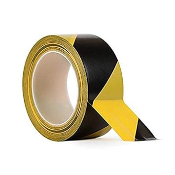 DIY Crafts 2inch Wide Double-Roll of Ultra-Adhesive Black Yellow Hazard Tape Marking. Mark Floor Step Area Safety High-Visibility Anti-Scuff Striped PVC Vinyl (Pack Of 10 Meter, Non Reflective Tape)