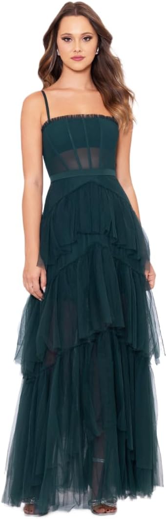 Betsy & Adam Women's Long Mesh Corset Dress