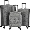 ROBERTO CAVALLI Luxury 3 Piece Luggage Set, Expandable Softside Suitcases with 8 Spinner Wheels, TSA Lock Large Suitcase Set for Men and Women-Gray