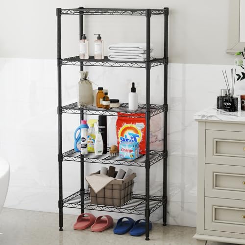Image of DUMOS 5-Tier Metal Wire Storage Shelves, Adjustable Standing Storage Rack Shelf, Heavy Duty Steel Shelving Unit Organizers for Kitchen Bathroom Pantry Garage, 23.3 inch Wx13.4 Dx60 H, Black