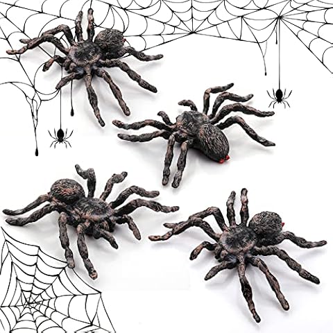 Cobee Realistische Spinnenfiguren, 4 Stück Halloween Spinnen Dekorationen Cover