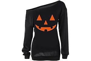 lymanchi Plus Size Women's Slouchy Shirts Halloween Pumpkin Long Sleeve Sweatshirts Pullover
